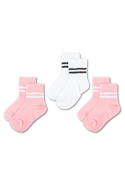 Novibaby 3 Pack Unisex Children's Socks - White, Black, Pink, Cotton School Socks