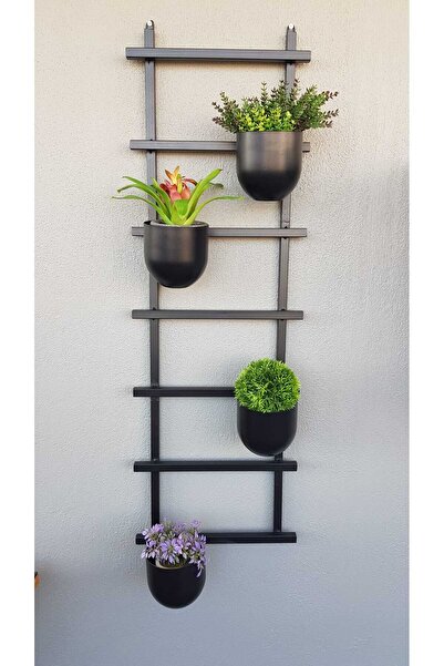 Genel Markalar Metal Balkon Duvar Saksılığı Dekoratif Çiçeklik Siyah