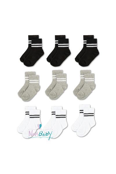 Novibaby 9 пакета унисекс детски чорапи - бели, черни, розови, памучни ученически чорапи