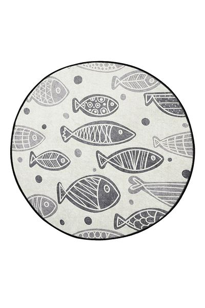 Chilai Home Χαλί μπάνιου 100 cm Fish White Djt - Πλένεται και αντιολισθητική βάση
