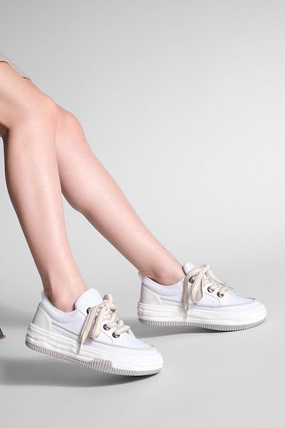 Marjin Damen Sneakers mit hoher Sohle aus Leinenstoff, Schnürschuhe, Sportschuhe, Hesna Grau