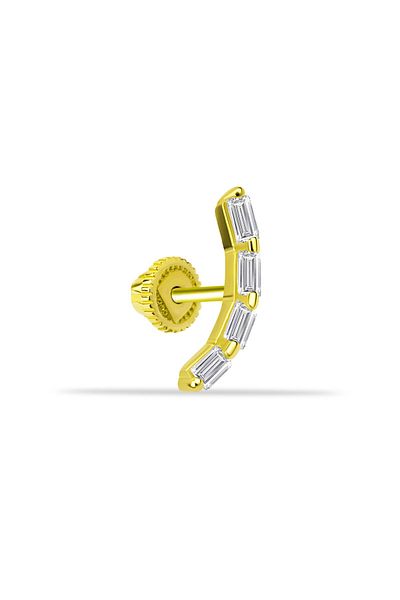 Dianora Piercing 14 Carat Gold 4 Baguette Stone Minimal Helix Cartilage Piercing