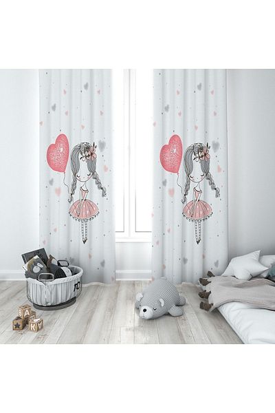 Lolla Girl with Heart White Background Curtain 210