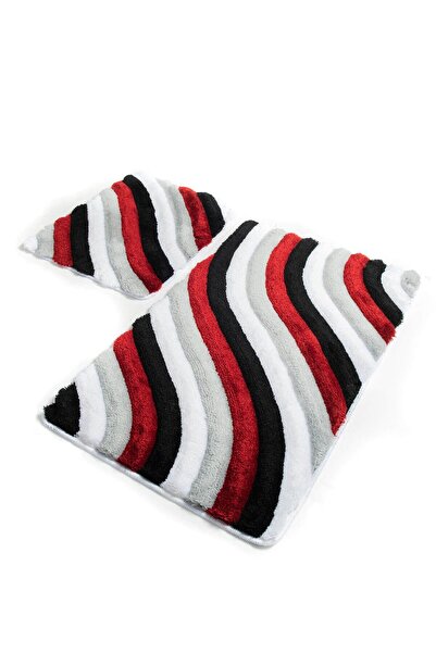 Chilai Home طقم أحمر مكون من قطعتين - مقعد مرحاض ملون، سجادة حمام وسجادة أكريليك