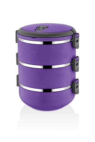 FreshBox New Color Purple 3-Layer Leak-Proof Food Thermos Lunch Box