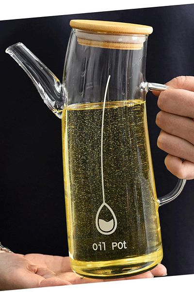 GİLLİ STORE 1000 ml Borasilicate Glass Oil Bottle - with Bamboo Lid