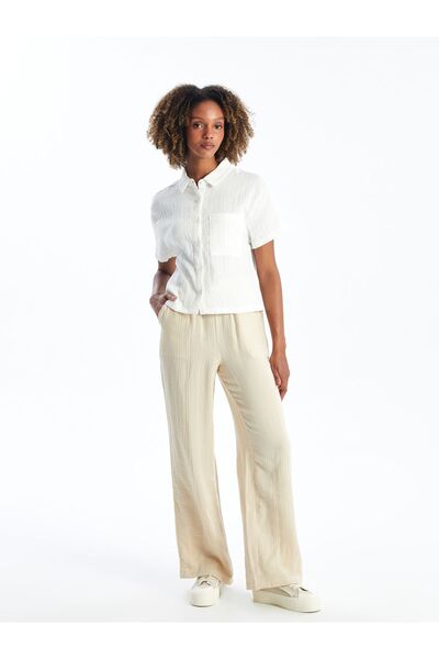 LC Waikiki Γυναικείο πουκάμισο λινό Look - Μασίφ κοντό μανίκι