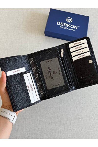 DERKON Medium Size Violeta Model Genuine Leather Black Women's Wallet