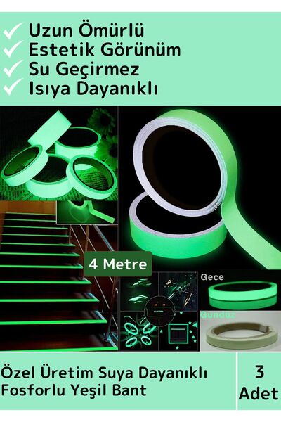 Wintoup Özel Üretim Karanlıkta Işık Veren Yansıyan 4 Mtr Fosforlu Yeşil Şerit...