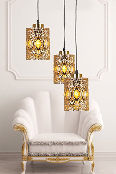 Begüsa Atlas 3.lü Gold Tepsili Avize