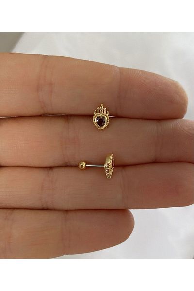 Arescollection surgical steel heart tragus helix cartilage conch lobe compatible piercing earrings