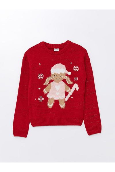 LC Waikiki Patterned Crew Neck Long Sleeve Girls' Knitwear Sweater
