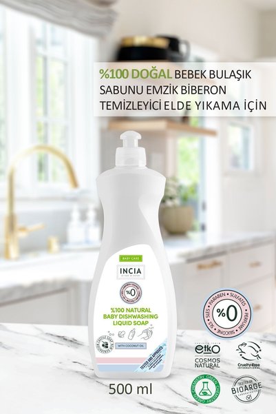 Incia %100 Doğal Bebek Bulaşık Sabunu Bitkisel Emzik Biberon Temizleyici Vegan 500 ml
