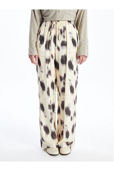 LC Waikiki Patterned Wide Leg - Elastic Waist Women's Trousers