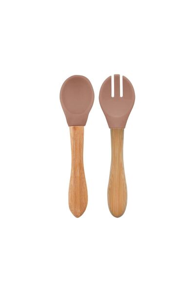 OiOi Woody Brown Food Spoon and Fork Set