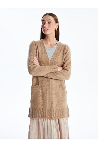 LC Waikiki Women's Knitwear Cardigan - Shawl Collar, Solid, Long Sleeve