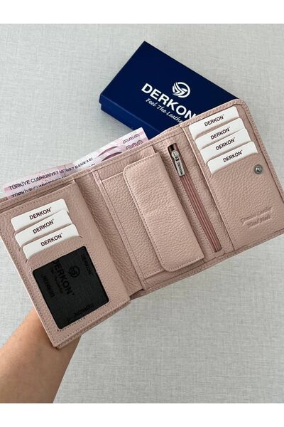DERKON Genuine Leather Violeta Model Medium Size Women's Wallet - Powder Pink
