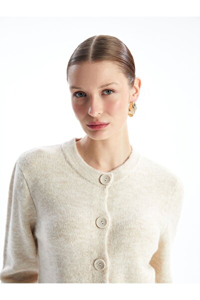 LC Waikiki Γυναικεία Πλεκτά Ζακέτα - Crew Neck, Μασίφ μακρυμάνικο