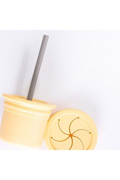 OiOi Mellow Yellow/Powder Grey Hamhüp Snack Container and Straw Cup Set