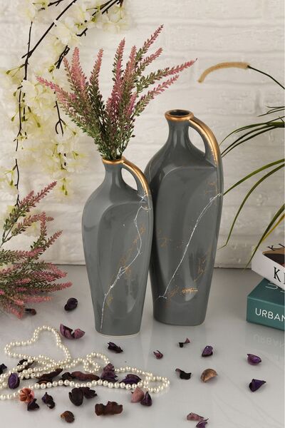 ANGDESİGN Angdesign Gray Ceramic Alaçatı Vase Set of 2