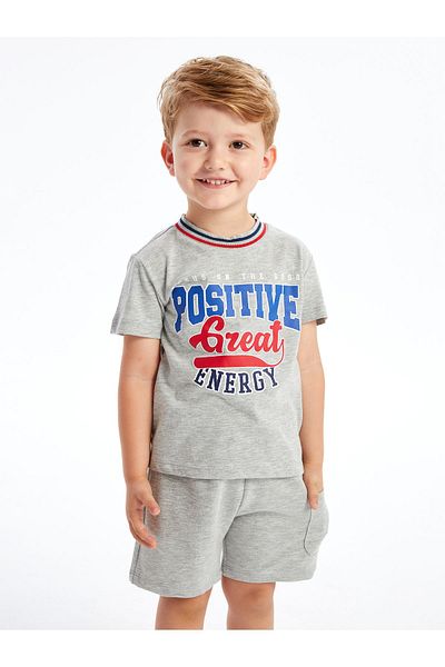 LC Waikiki Crew Neck Printed T-Shirt and Shorts for Baby Boy - Set of 2