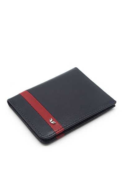 Tergan Unisex Navy Blue/Red Leather Credit Card Holder - 1663Z47