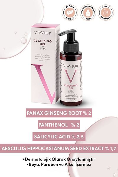 VİAVİOR Lyra Facial Cleansing Gel Vegan Purifying Anti-Acne Firming Repairing Rose Extract 100ml