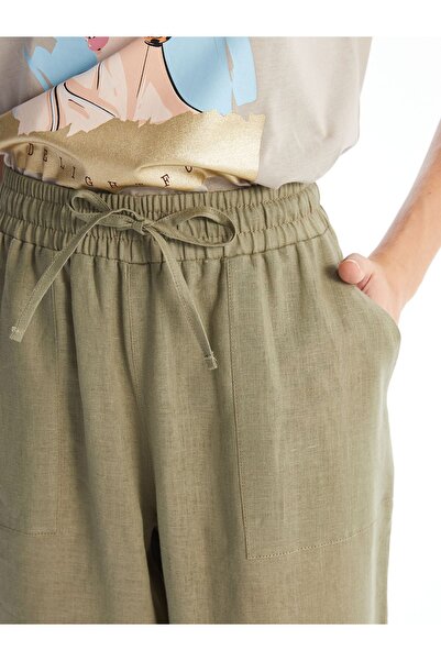 LC Waikiki Lněné dámské kalhoty - rovný střih s elastickým pasem