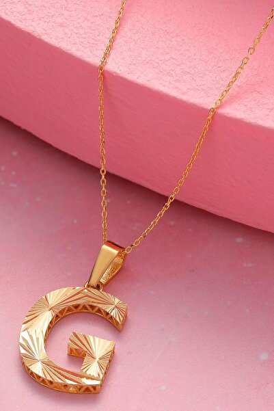 MOOM MÜCEVHERAT Kadın 14 Ayar Altın Harf Kolye G Harfi Altın Kolye Zincirli K...