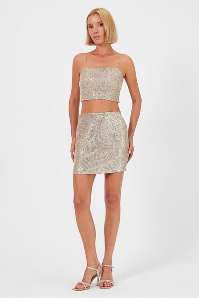 soBasic Sequin Crop Bustier with Rope Strap - Flexible and Lined, Fitted, Gold
