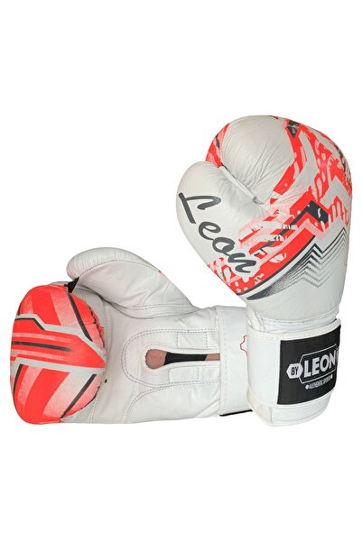 By Leon 1982 ليون سيف جلد أبيض-أحمر ركلة الملاكمة وقفازات الملاكمة التايلاندية
