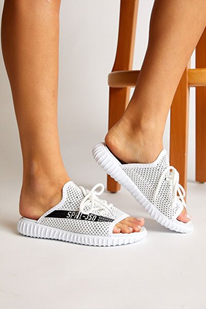 Tonny Black Unisex Λευκό Μαύρο Πλεκτό Παντόφλες Ειδικής Παραγωγής Tbtr