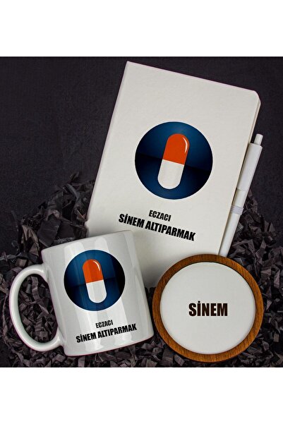 EJOYA Kişiye Özel Eczacı Tasarım Defter Kupa Ve Bardak Altlığı Hediye Seti 81423