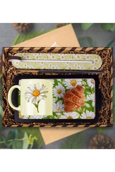 EJOYA Papatya Tasarım Kupa & Sunum Tepsisi & Kruvasan & Tütsü Kayığı Hediye K...