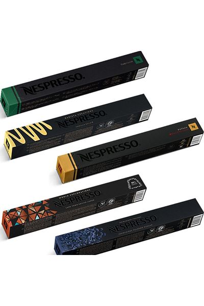 Nespresso Vanilla Eclair- Capriccio- Palermo Kazaar- Cape Town and Volluto Decaf Capsule Brown 5x10 Lu