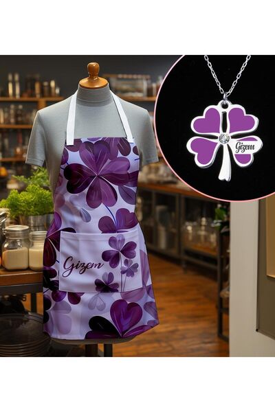 EJOYA Kişiye Özel Uğurlu Yonca Mutfak Önlüğü & Yonca Kolye 113219