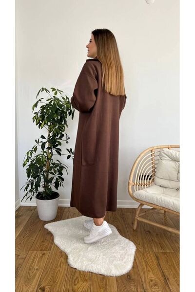 CLB COLLECTION Трикотажна дълга рокля с балонен ръкав с цип и деколте