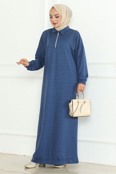 Bestenur Φόρεμα με φερμουάρ Navy Blue Lener 1199