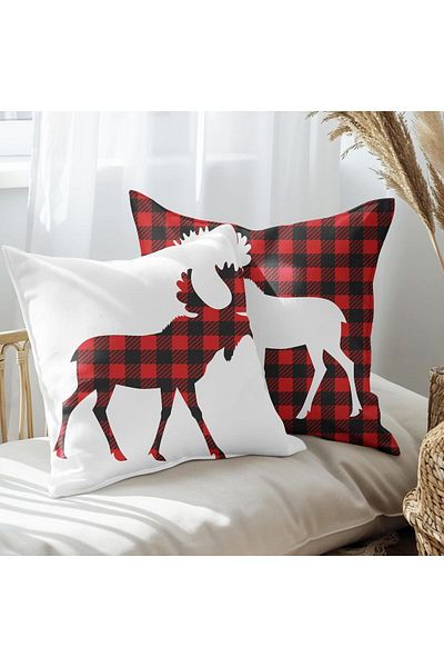 EJOYA Set de 2 perne și husă de pernă cu design special de cerb pentru Anul Nou 45 cm