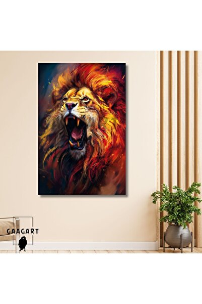 GAAGART Tekli Dikey Kanvas Duvar Tablosu Sarı Kırmızı Aslan Portresi