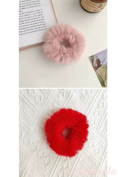 Cinderella Colorful Soft Furry Plush Bagel - 2-Piece Elastic Hair Clip Color-2
