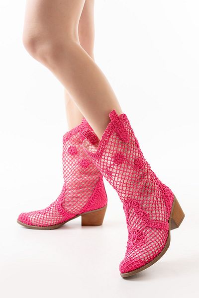 Ms Sugar Western Cowboy Pink Lace Μακριές Καλοκαιρινές Μπότες