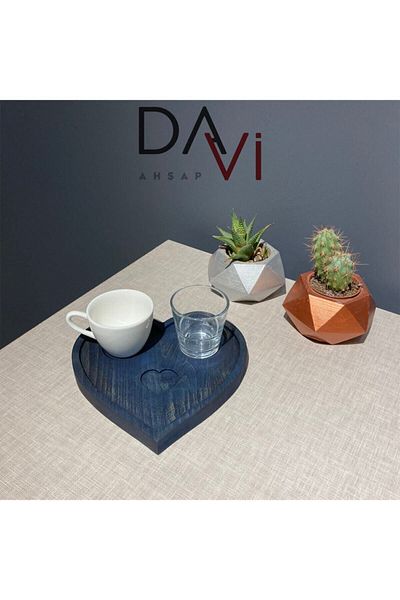 Davi Ahşap Special for Mother's Day - Set with Cup and Water Cup Wooden Coffee Presentation Plate 3 Pieces