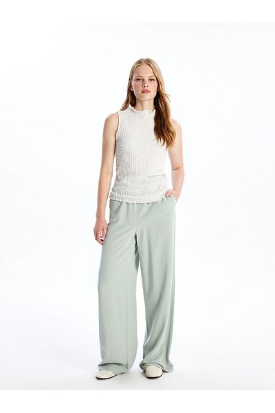 LC Waikiki Gerade Hose aus Leinenmischung für Damen mit elastischem Bund
