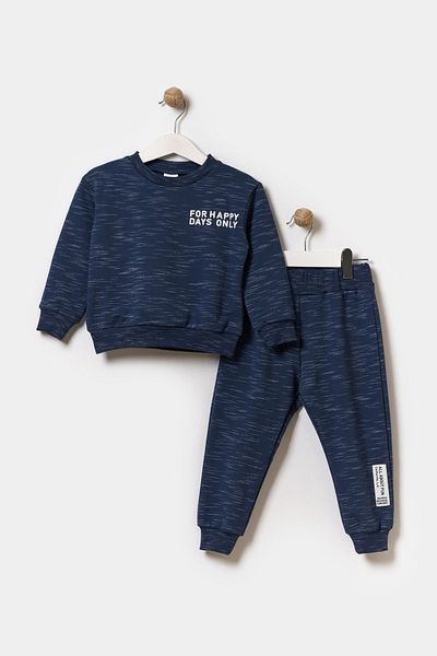 Minipodyum Boy's 2 Thread Raised Cotton Labeled Tracksuit Set
