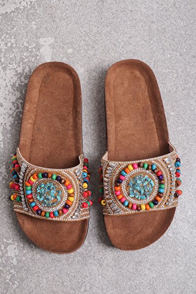 StWenn Imported Women's Slippers with Bead Stone Detail for Daily Use