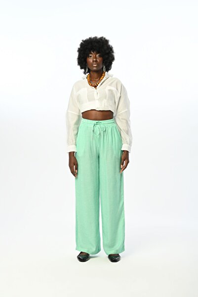 Orfeo Negro Women's - Straight Cut Thin StripeD Elastic Waist Pants