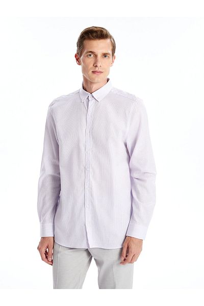 LC Waikiki Ανδρικό πουκάμισο Poplin - Μακρυμάνικο, Ριγέ, Slim Fit