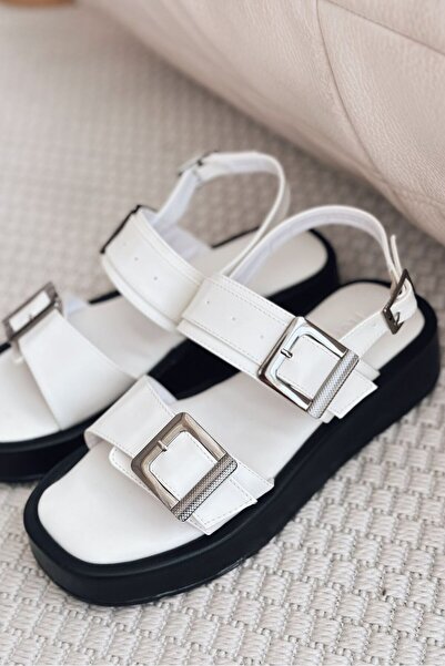 I Love Shoes Λευκά Perina ματ δερμάτινα γυναικεία σανδάλια - Λεπτομέρεια με α...