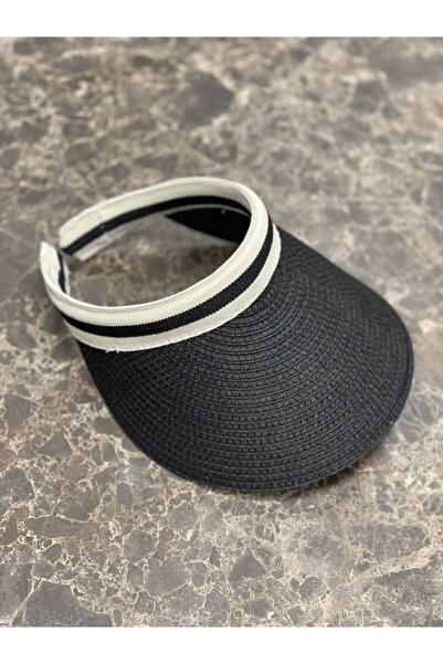 Genel Markalar Kadın Tepesi Açık Hasır Siyah Vizör & Tenisçi Şapka / Siperlik